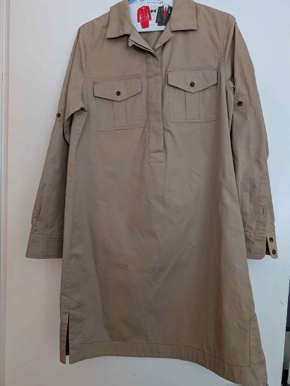 Women’s Khaki Shirt Dress - Lightweight Utility Tunic